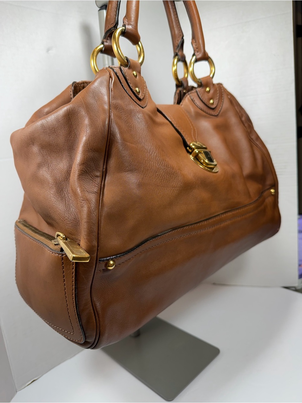 MARC JACOBS Whiskey Calfskin Leather Bleeker Satchel Large Bag made in Italy 🇮🇹 - Picture 3 of 9